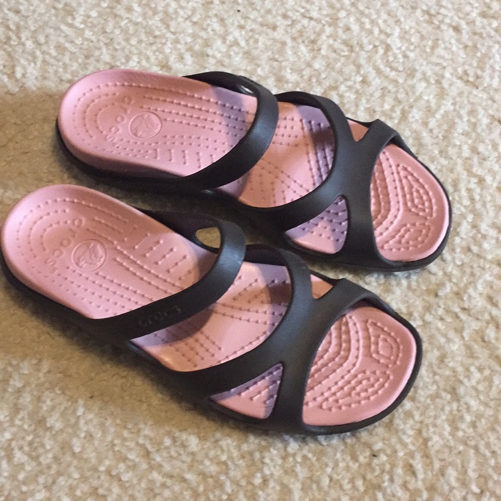 Chocolate Brown and Pink Crocs